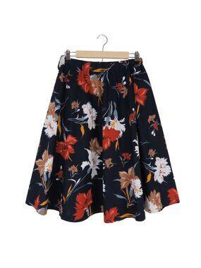 VINTAGE 1970s Circle Skirt Retro Dark Navy & Brown Floral Full Circle